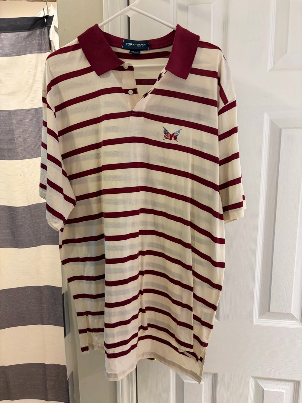 Polo Golf Ralph Lauren Striped Polo Shirt American Flag Emblem XL
